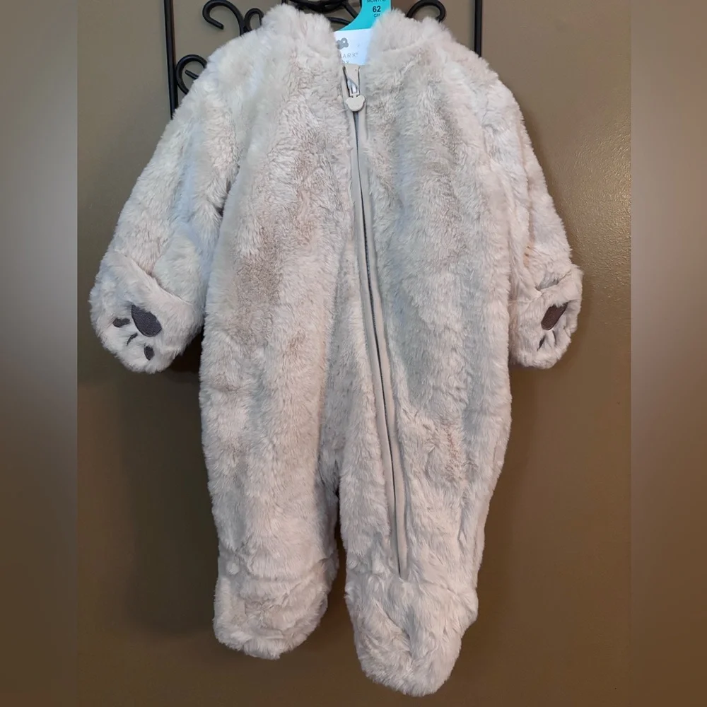 Newborn Ivory Faux Fur Hooded Bear Snowsuit NEW
